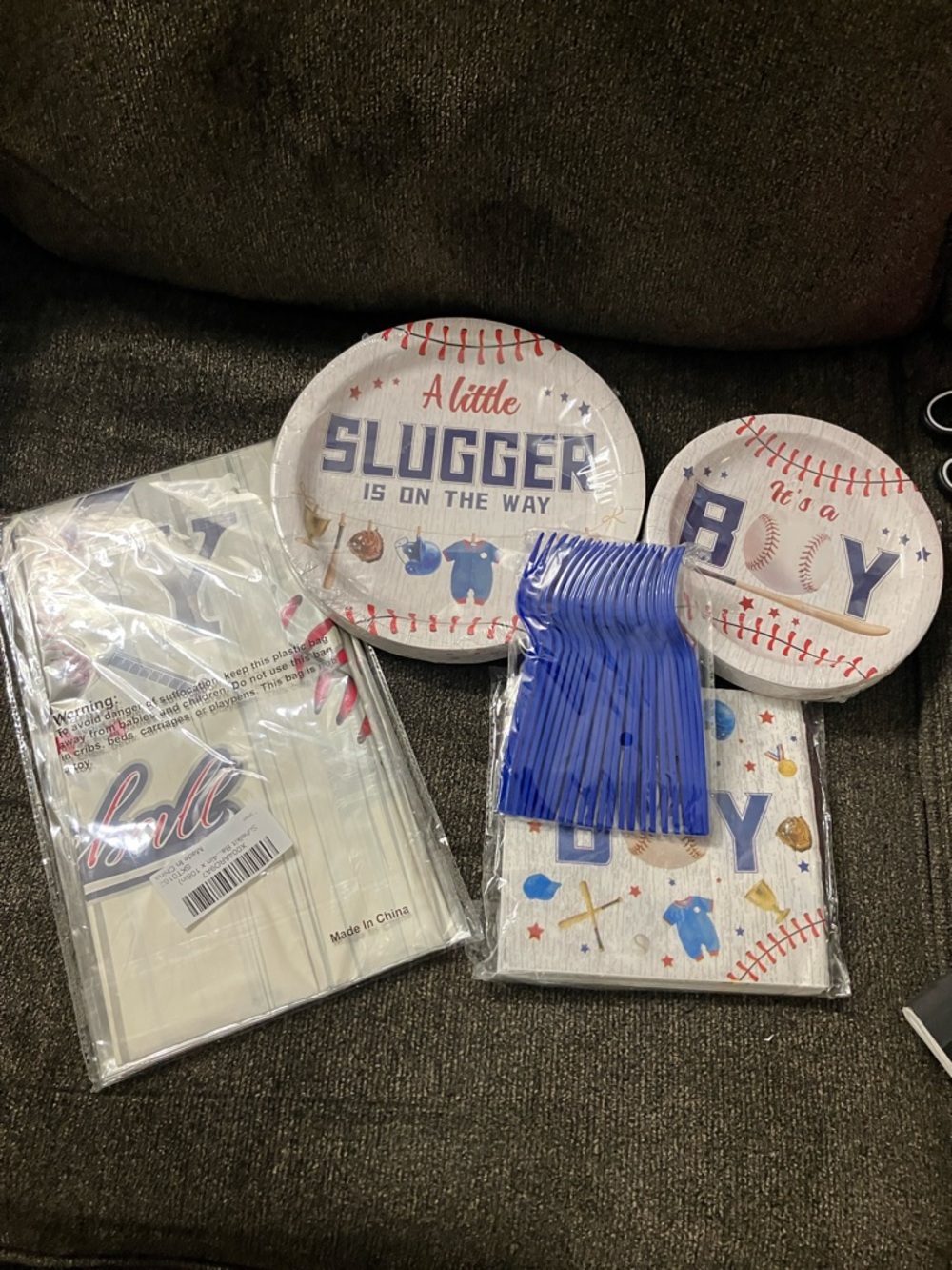 Baby Shower Disposable Party Kit - Blue Baseball 'A Little Slugger' Theme